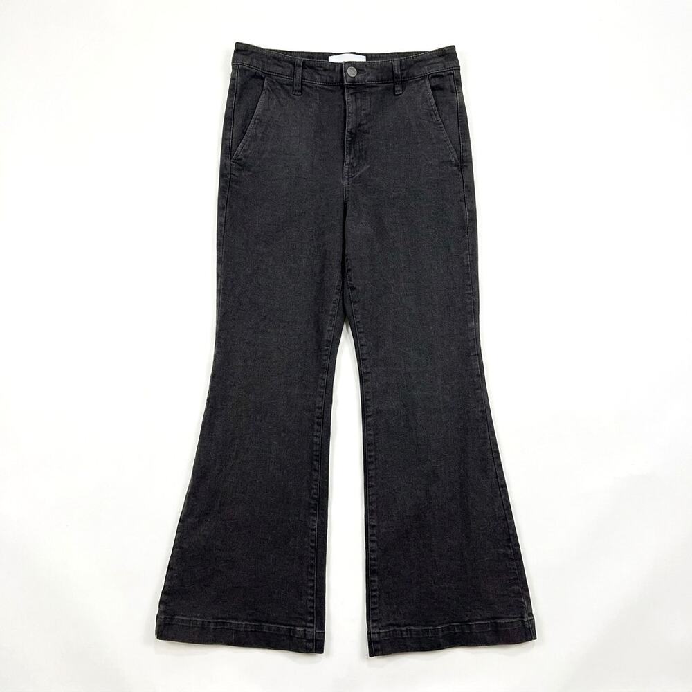 Sam Edelman Stretch Denim Flare Trouser Jeans Washed Black High Rise Womens 29